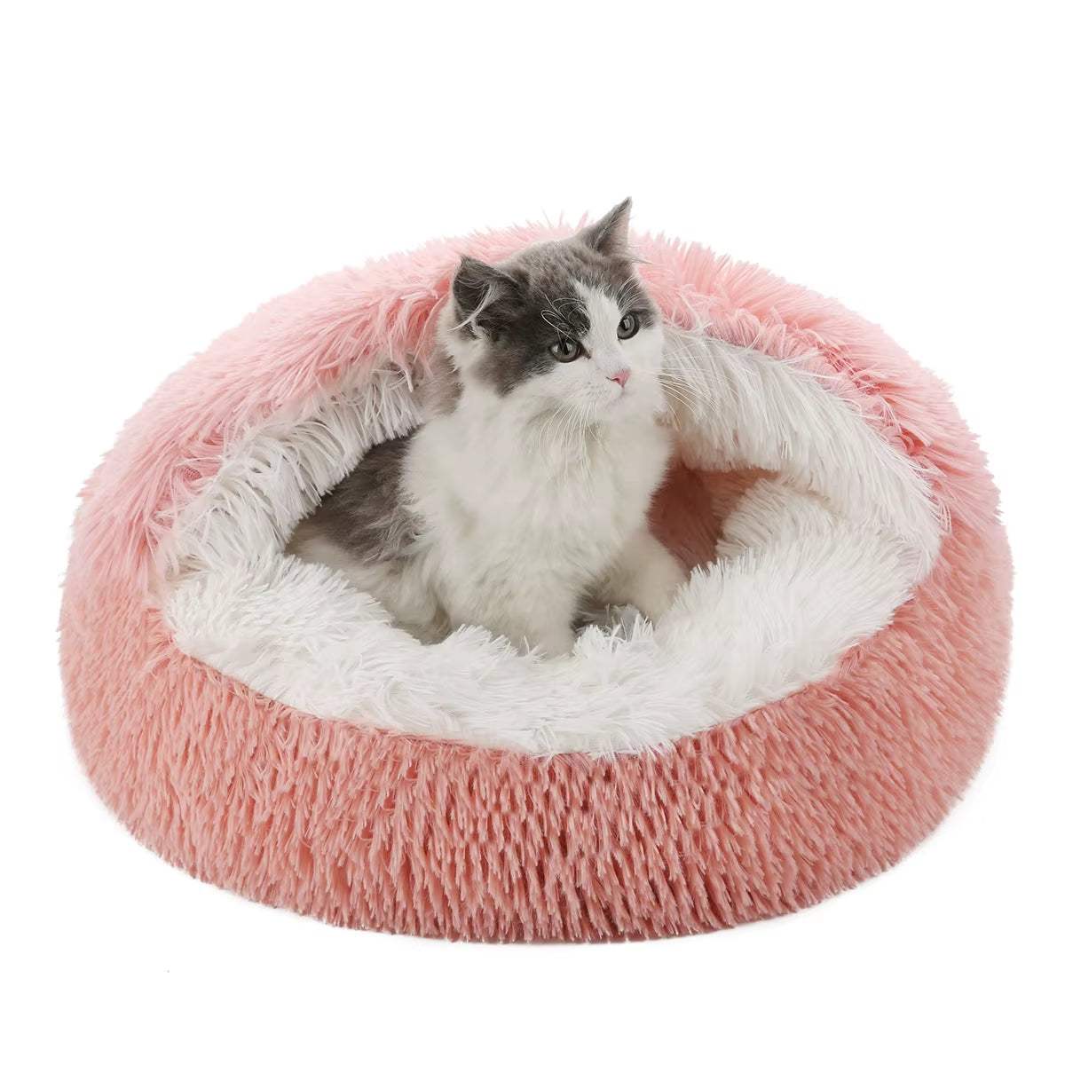 Cat Bed Round Fluffy Cave –Hooded Donut Bed for Indoor Cats & Dogs bed