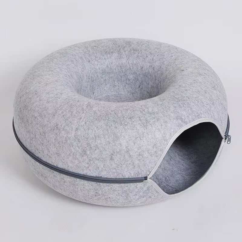 Donut Cat Bed Tunnel – Interactive Felt House & Toy for Indoor Cats...