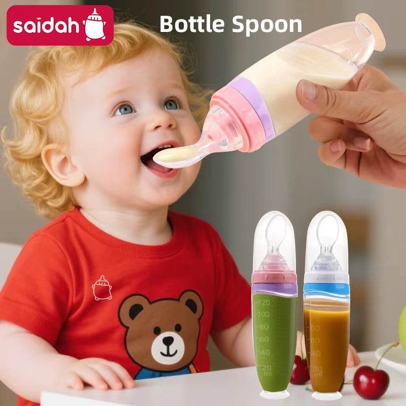 120ml Silicone Baby Food Squeeze Feeder with Spoon | Fruit Puree Dispenser - Georgenest.com