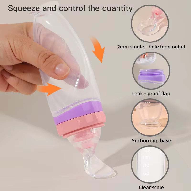 120ml Silicone Baby Food Squeeze Feeder with Spoon | Fruit Puree Dispenser - Georgenest.com