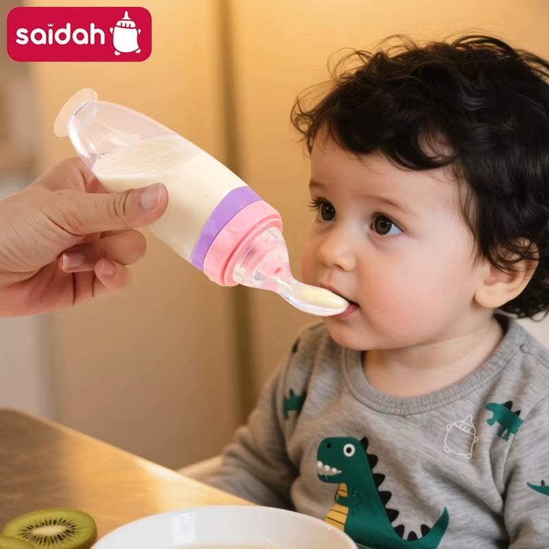 120ml Silicone Baby Food Squeeze Feeder with Spoon | Fruit Puree Dispenser - Georgenest.com