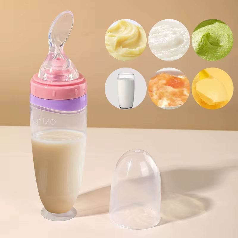 120ml Silicone Baby Food Squeeze Feeder with Spoon | Fruit Puree Dispenser - Georgenest.com