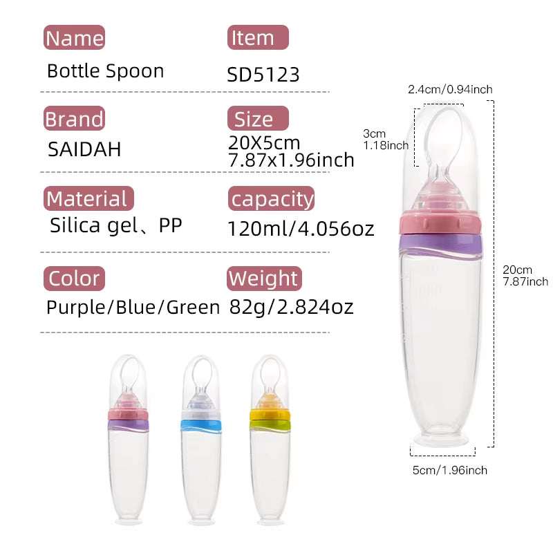 120ml Silicone Baby Food Squeeze Feeder with Spoon | Fruit Puree Dispenser - Georgenest.com