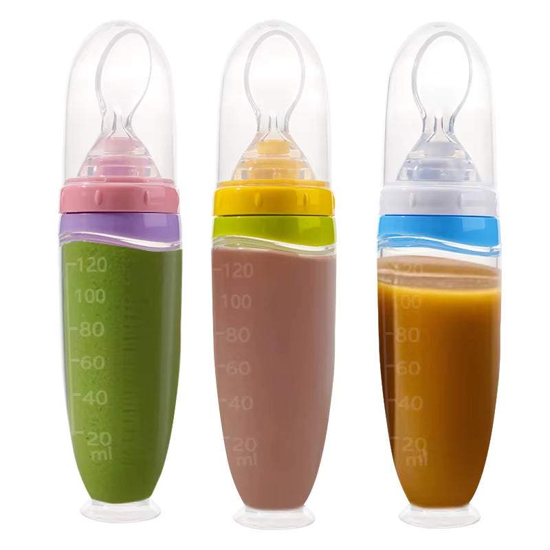 120ml Silicone Baby Food Squeeze Feeder with Spoon | Fruit Puree Dispenser - Georgenest.com