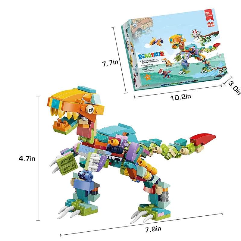12‑in‑1 Dinosaur Building Block Set – STEM Mini Animal Construction Kit - Georgenest.com