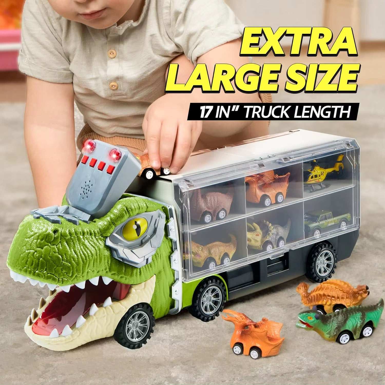 13‑in‑1 Dinosaur Truck Toy with Lights & Sounds — Interactive Learning Gift for Kids - Georgenest.com