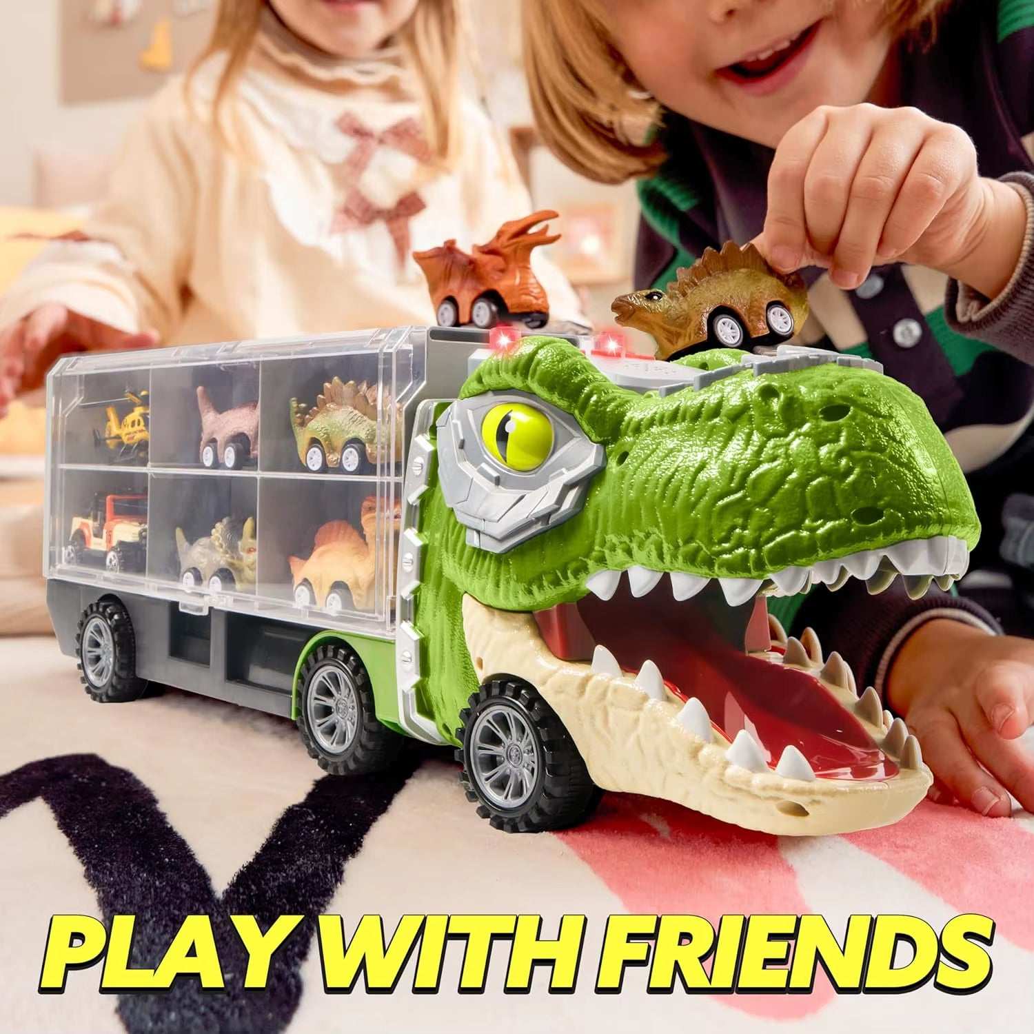 13‑in‑1 Dinosaur Truck Toy with Lights & Sounds — Interactive Learning Gift for Kids - Georgenest.com