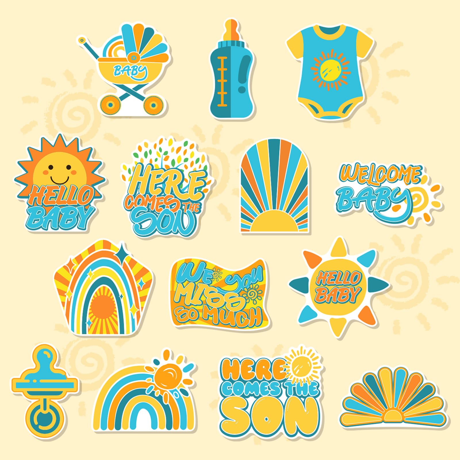 Boho Rainbow Sun Gender Reveal Decor Set, Sunshine Baby Shower Honeycomb Centerpieces - Georgenest.com