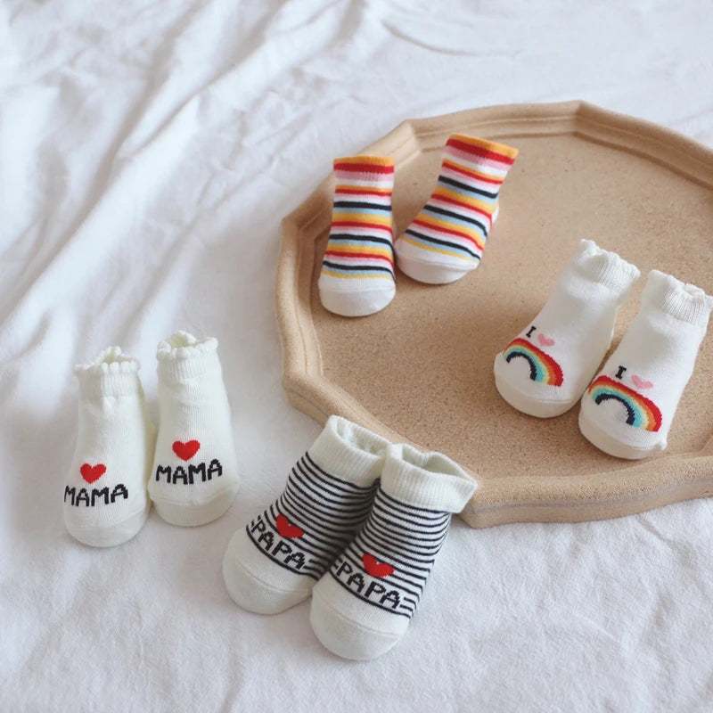 Rainbow Baby Socks Set with Love from Mama, Cotton Newborn Kids Pack - Georgenest.com