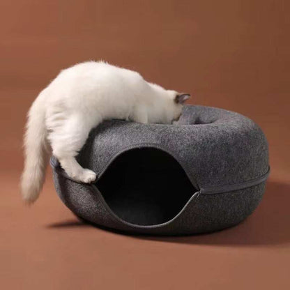 Donut Cat Bed Tunnel – Interactive Felt House & Toy for Indoor Cats...