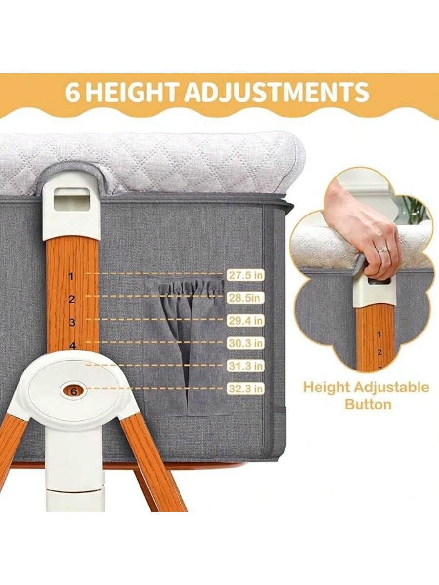 6-Level Height Adjustment Baby Bedside Crib with Wheels and Mosquito Net - Georgenest.com