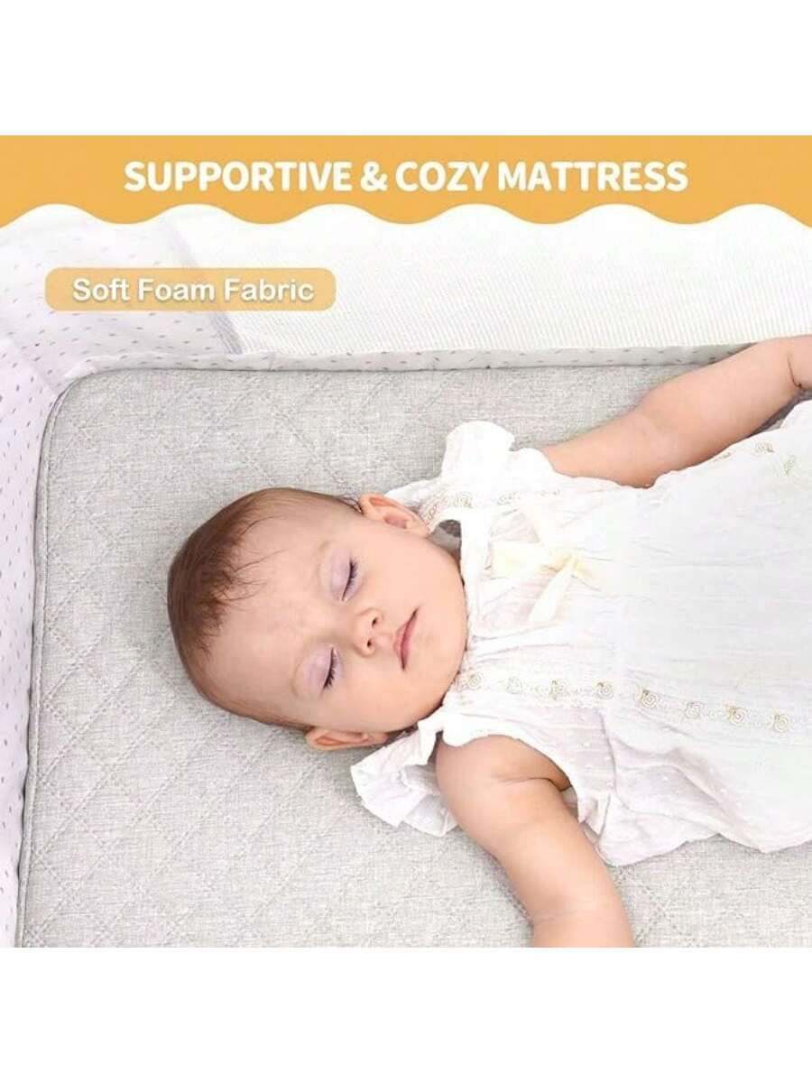 6-Level Height Adjustment Baby Bedside Crib with Wheels and Mosquito Net - Georgenest.com