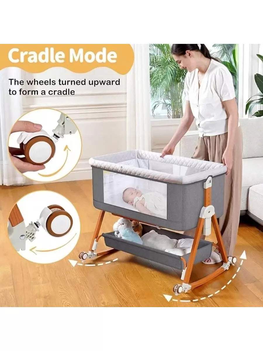 6-Level Height Adjustment Baby Bedside Crib with Wheels and Mosquito Net - Georgenest.com