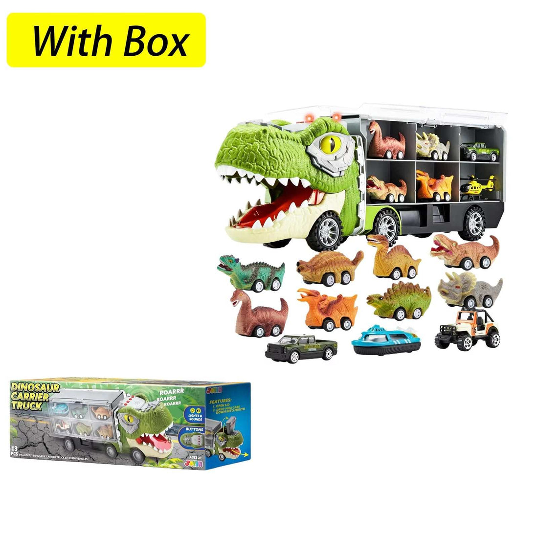 Dinosaur Truck Toy 13-In-1 Dinosaur Car with Lights Sounds Educational Learning Toys Best Gift for Kids Birthday Christmas