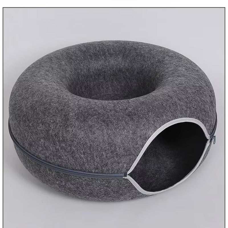 Donut Cat Bed Tunnel – Interactive Felt House & Toy for Indoor Cats...