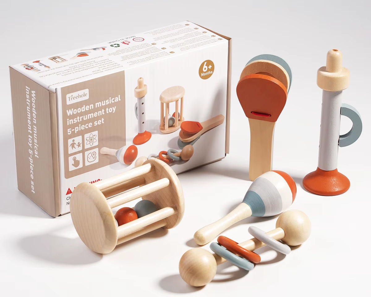 Wooden Orff Music Educational Toys for Kids Early Childhood Sensory Development Percussion Set with Maracas Castanets Hand Bells