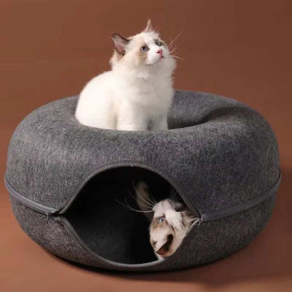Donut Cat Bed Tunnel – Interactive Felt House & Toy for Indoor Cats...