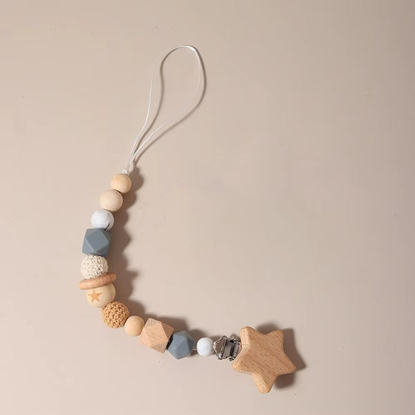 New Baby Pacifier Chain Clips Wood Bird Teether Silicone round Beads Teething Chain Soother Chew Toys Pacifier Chain Set