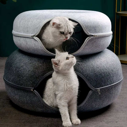 Donut Cat Bed Tunnel – Interactive Felt House & Toy for Indoor Cats...