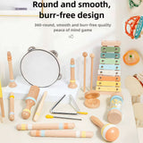 Wooden Orff Music Educational Toys for Kids Early Childhood Sensory Development Percussion Set with Maracas Castanets Hand Bells