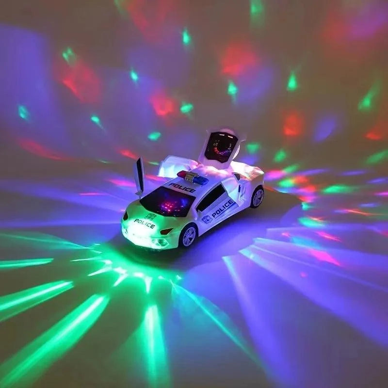 360° Rotating Police Car – Light & Sound Electric Toy Vehicle for Kids