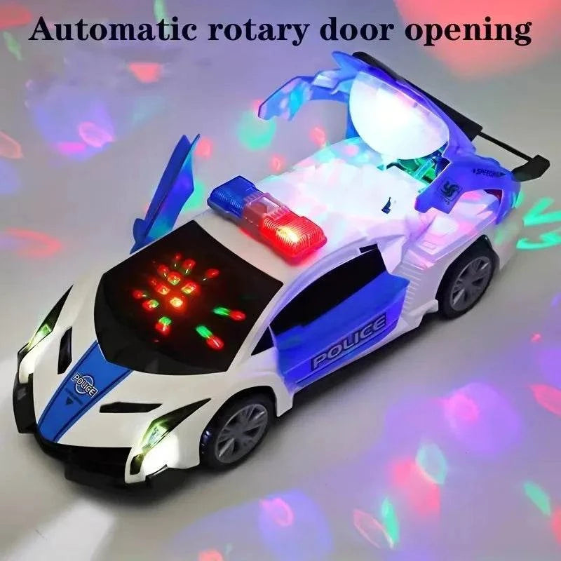 360° Rotating Police Car – Light & Sound Electric Toy Vehicle for Kids
