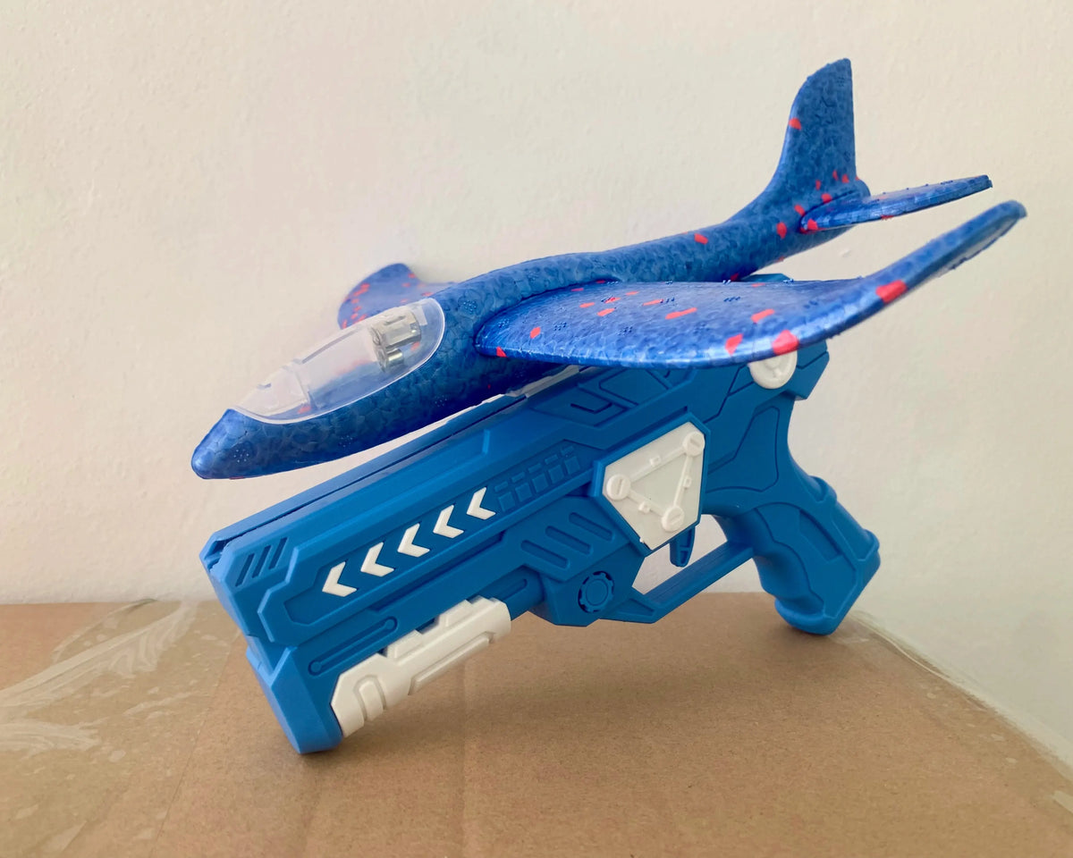Glowing Foam Aircraft 10M Launcher Catapult Glider Aircraft Gun Toy Children'S Outdoor Game Bubble Model Shooting Flying Roundab