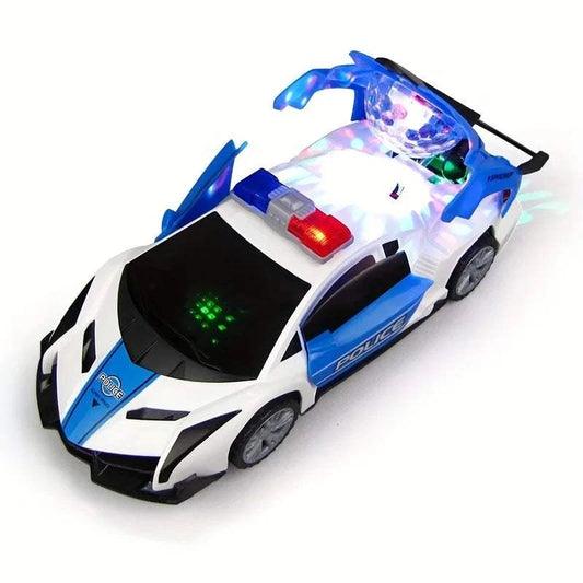 360° Rotating Police Car – Light & Sound Electric Toy Vehicle for Kids