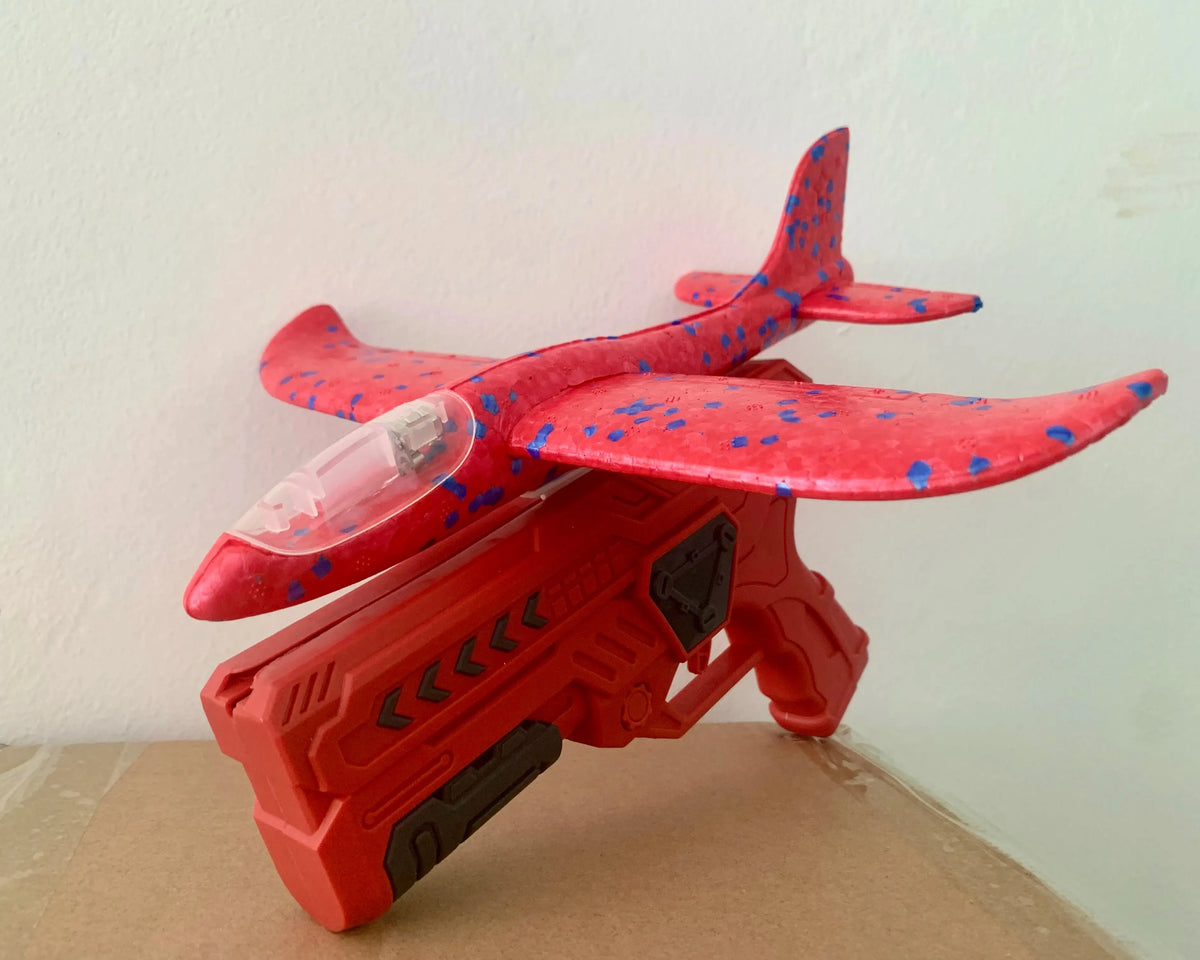 Glowing Foam Aircraft 10M Launcher Catapult Glider Aircraft Gun Toy Children'S Outdoor Game Bubble Model Shooting Flying Roundab