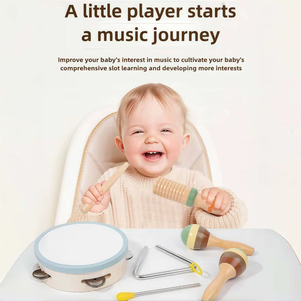 Wooden Orff Music Educational Toys for Kids Early Childhood Sensory Development Percussion Set with Maracas Castanets Hand Bells