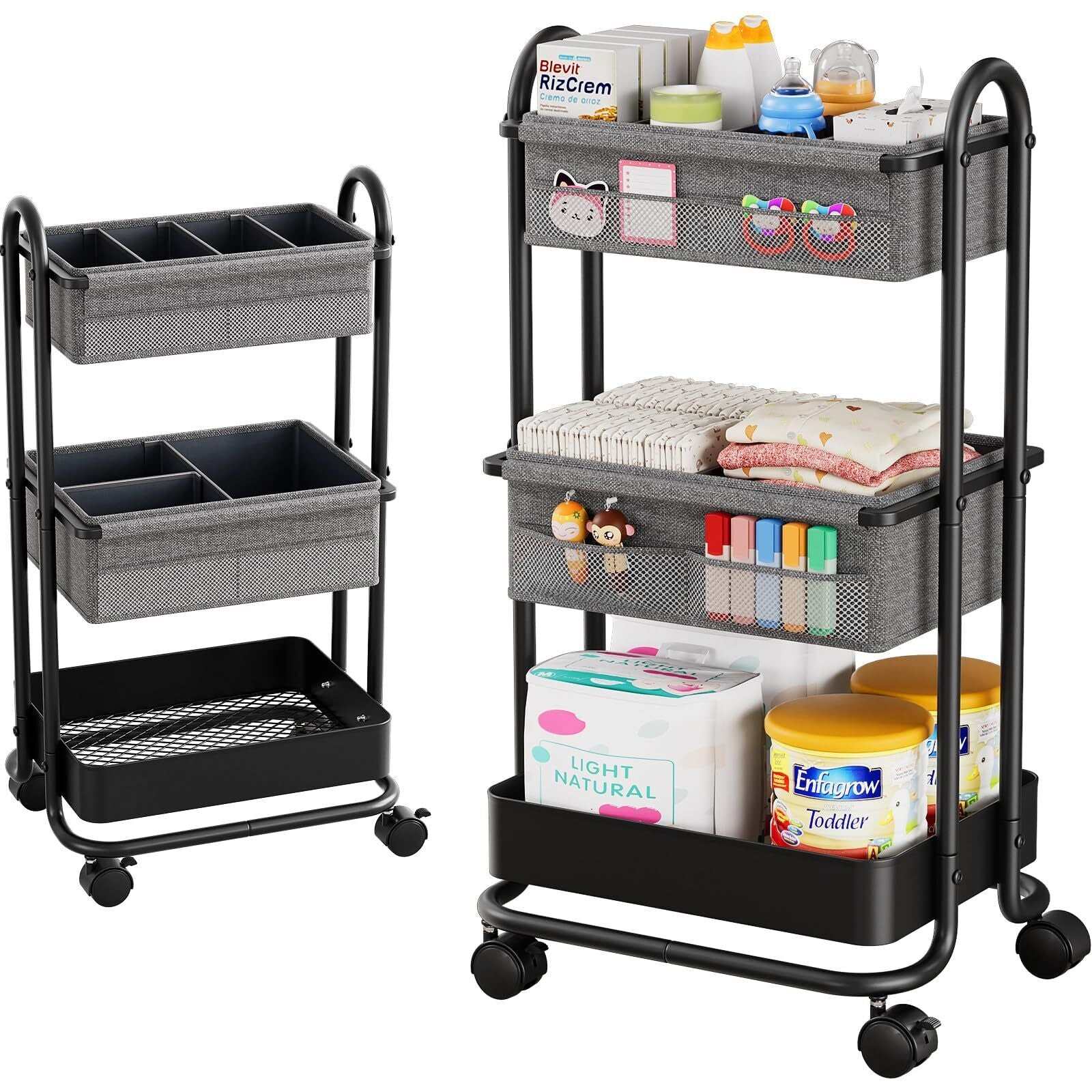 3 Tier Baby Diaper Caddy Cart with Wheels - Georgenest.com