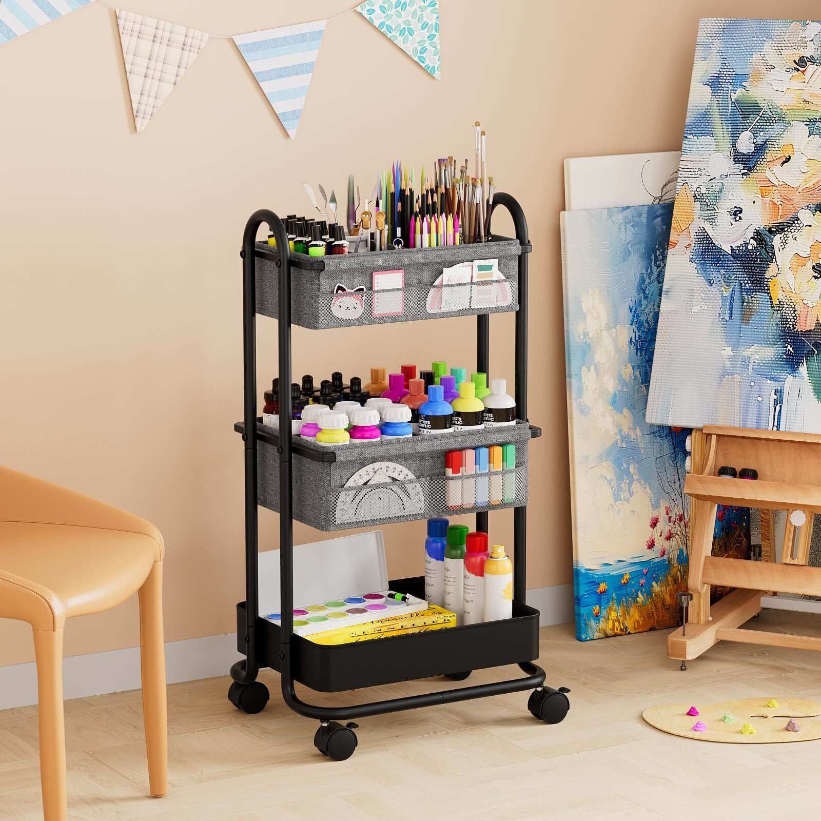 3 Tier Baby Diaper Caddy Cart with Wheels - Georgenest.com