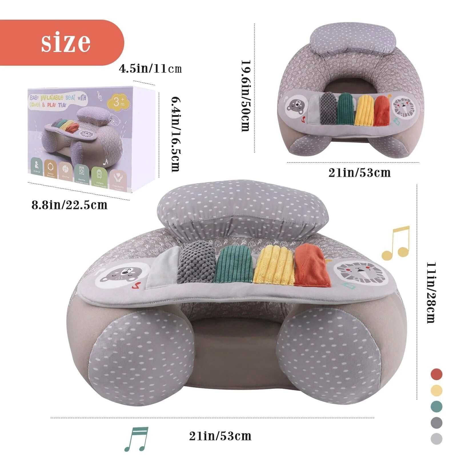Portable Baby Inflatable Seat with Sensory Activity Tray, Ages 3-36 Months - Georgenest.com