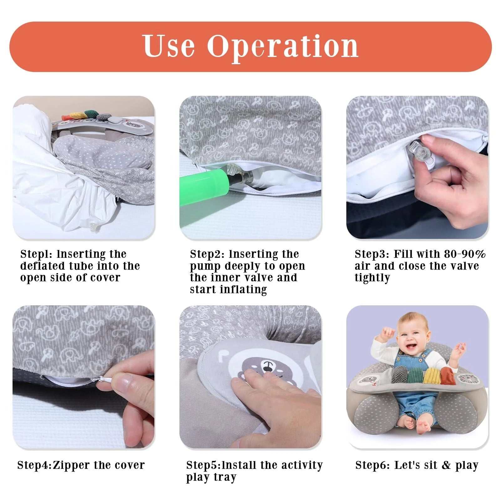 Portable Baby Inflatable Seat with Sensory Activity Tray, Ages 3-36 Months - Georgenest.com