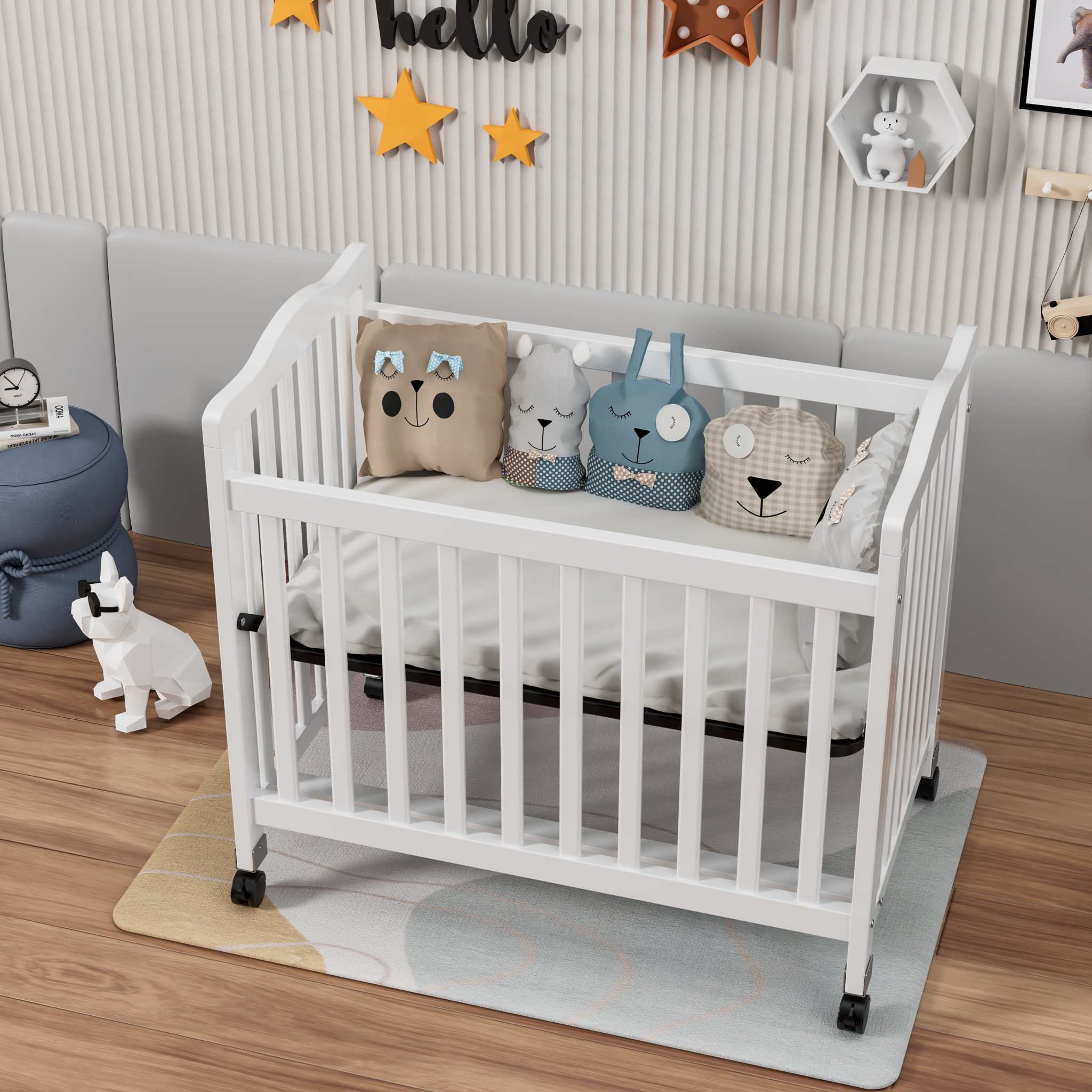 Compact Mini Crib with Adjustable Mattress Height, White - Georgenest.com