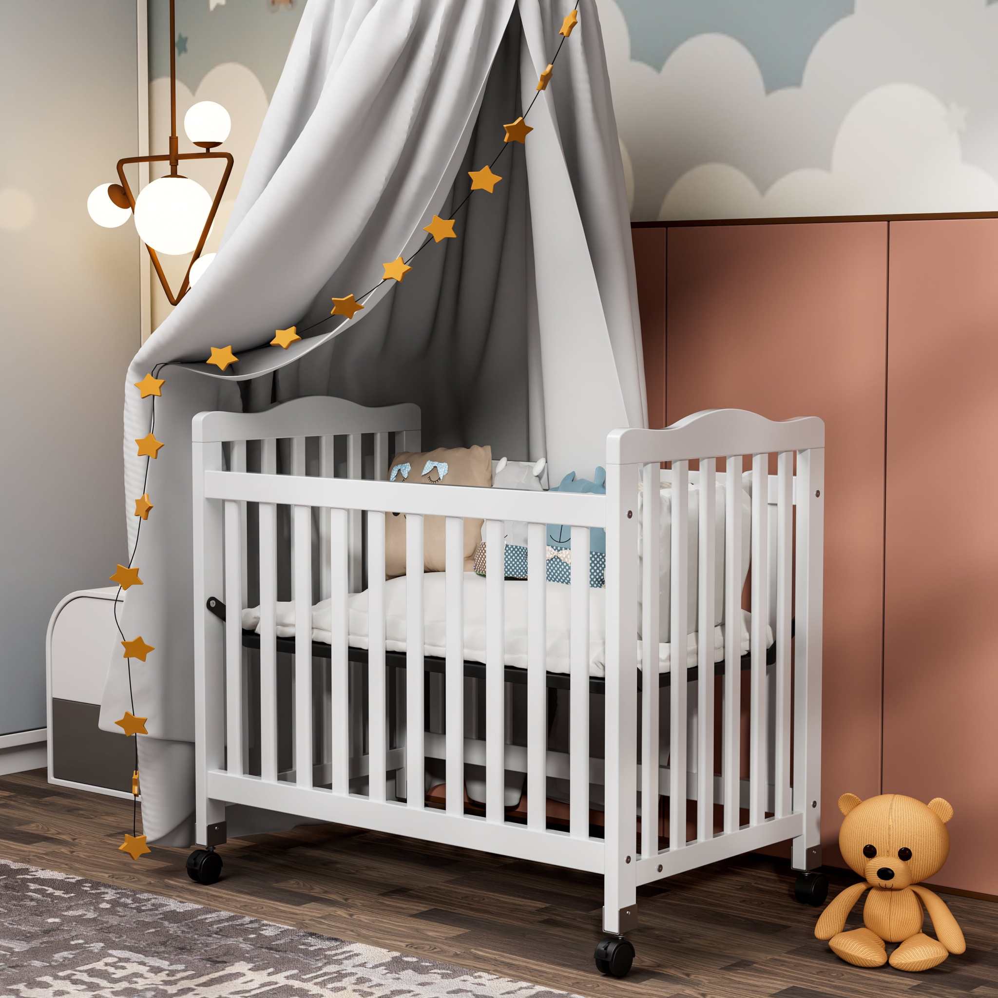 Compact Mini Crib with Adjustable Mattress Height, White - Georgenest.com