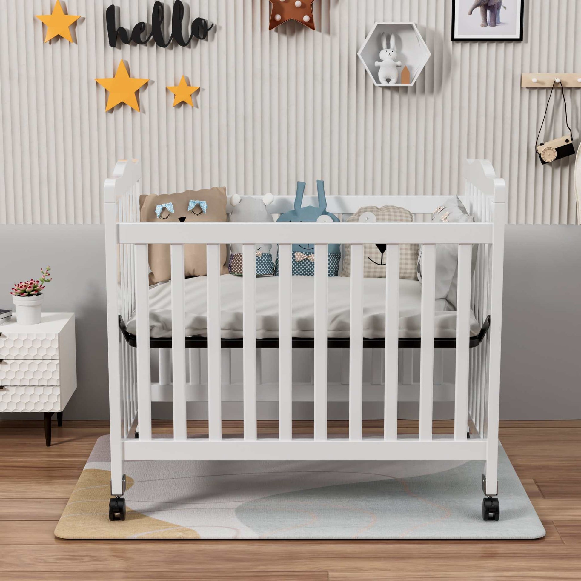 Compact Mini Crib with Adjustable Mattress Height, White - Georgenest.com