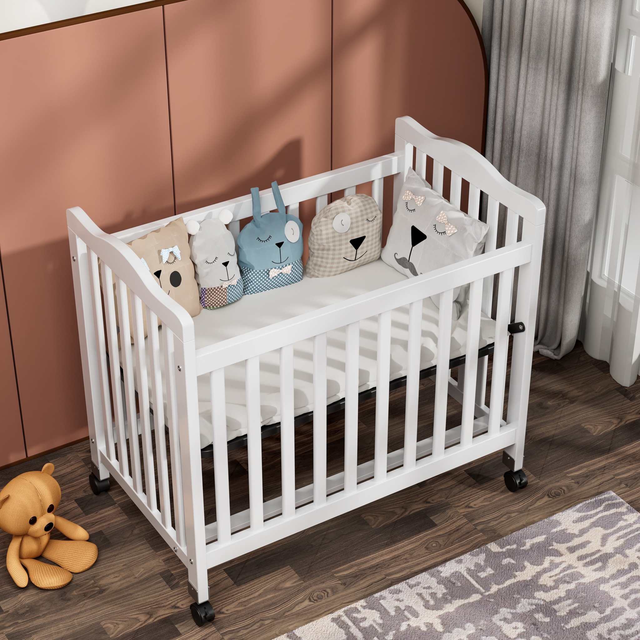Compact Mini Crib with Adjustable Mattress Height, White - Georgenest.com