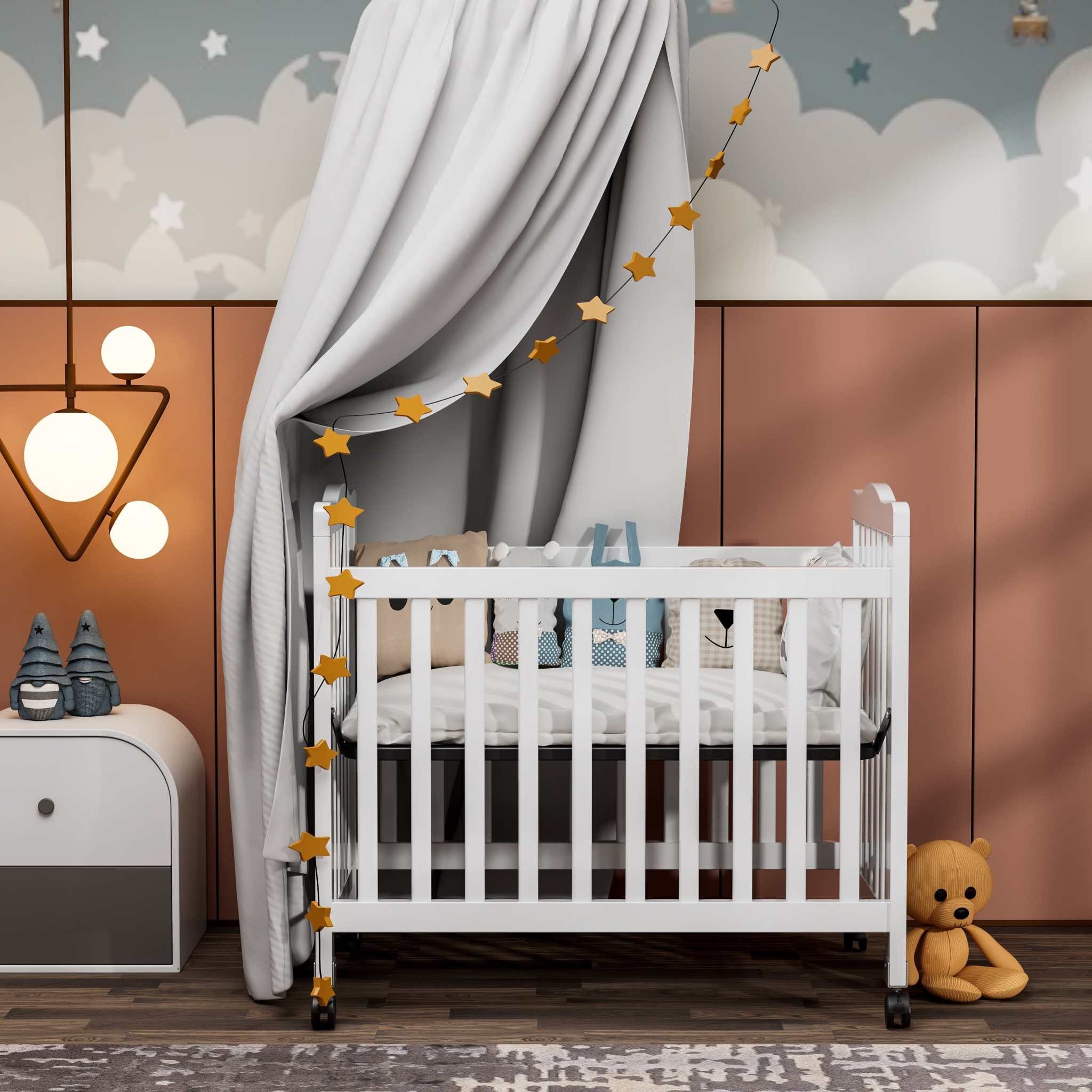 Compact Mini Crib with Adjustable Mattress Height, White - Georgenest.com