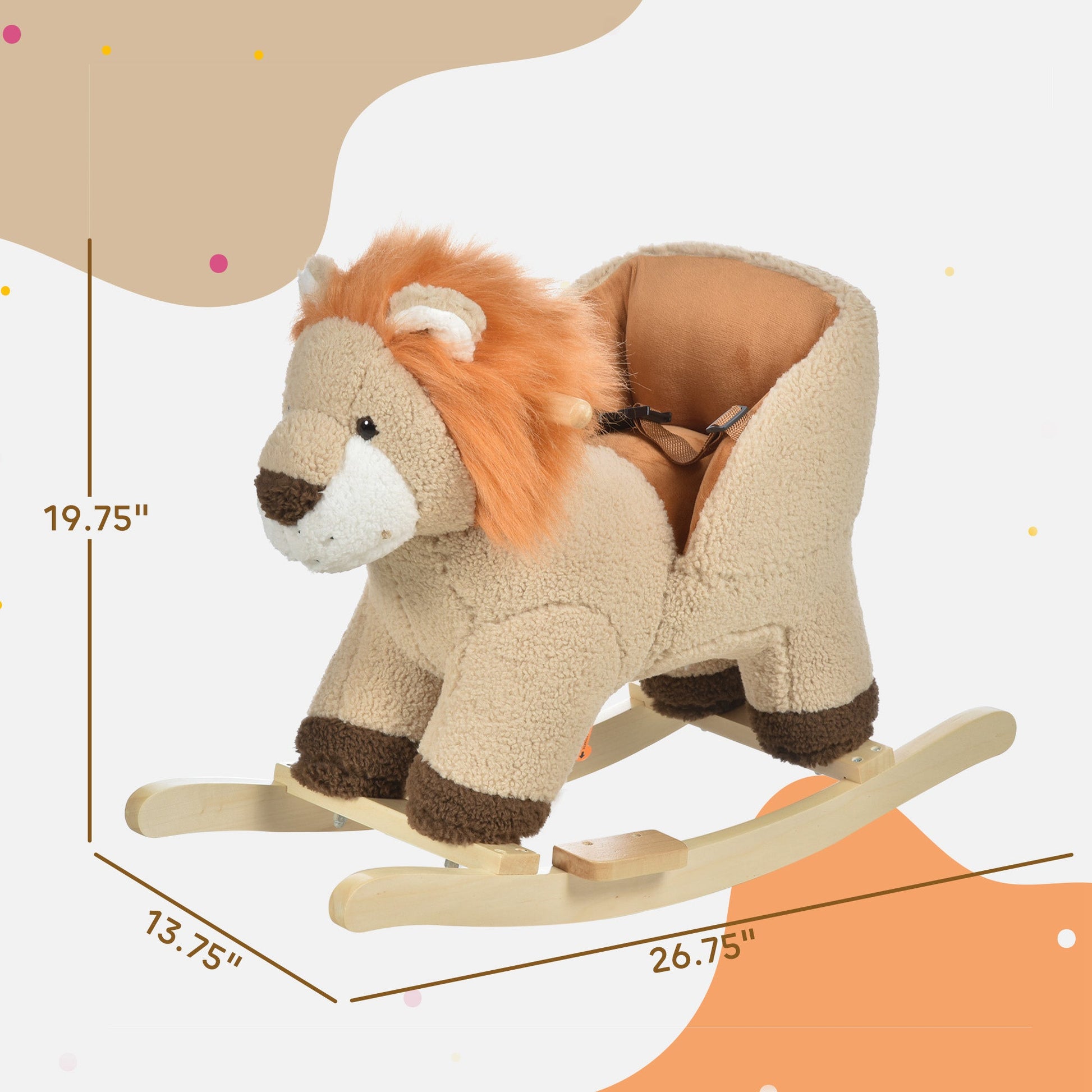 Lion Rocking Horse with Sound, Plush Stuffed Animals, Wooden Rocker for Toddlers, Brown - Georgenest.com
