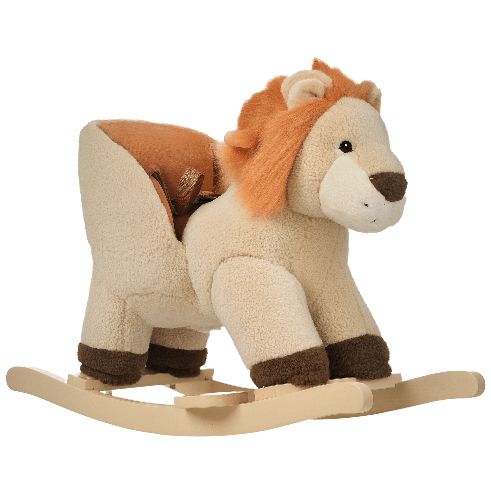 Lion Rocking Horse with Sound, Plush Stuffed Animals, Wooden Rocker for Toddlers, Brown - Georgenest.com