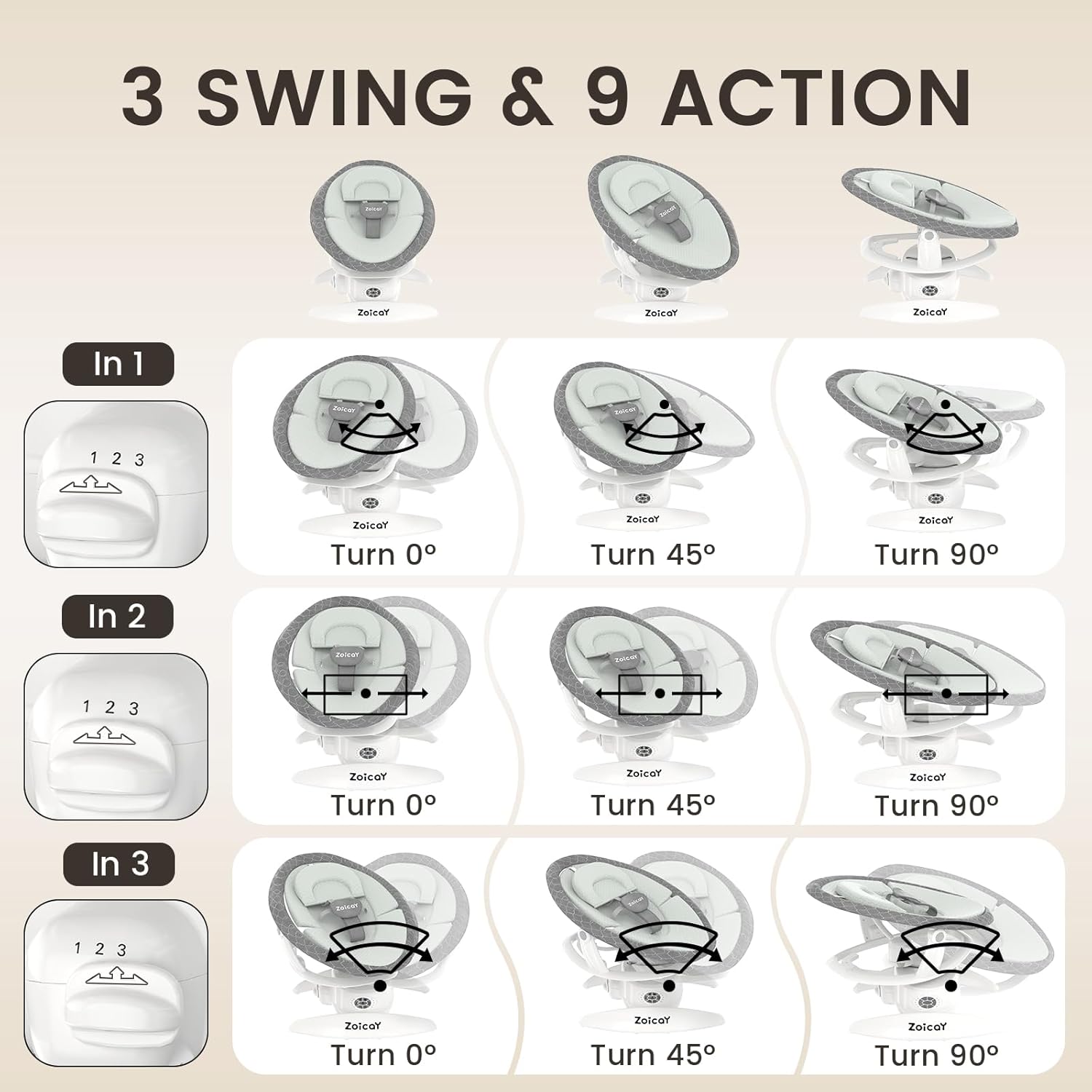 Smart Baby Swing with Motion Detection, 3 Modes, 12 Lullabies, 5 Speeds - Georgenest.com