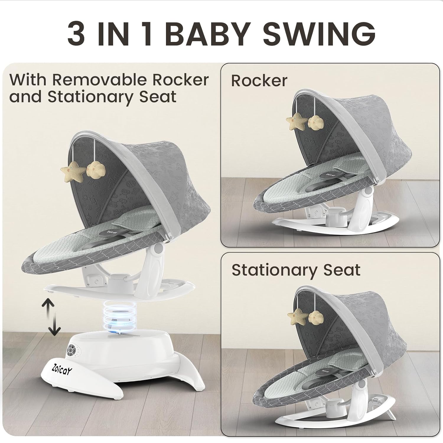 Smart Baby Swing with Motion Detection, 3 Modes, 12 Lullabies, 5 Speeds - Georgenest.com