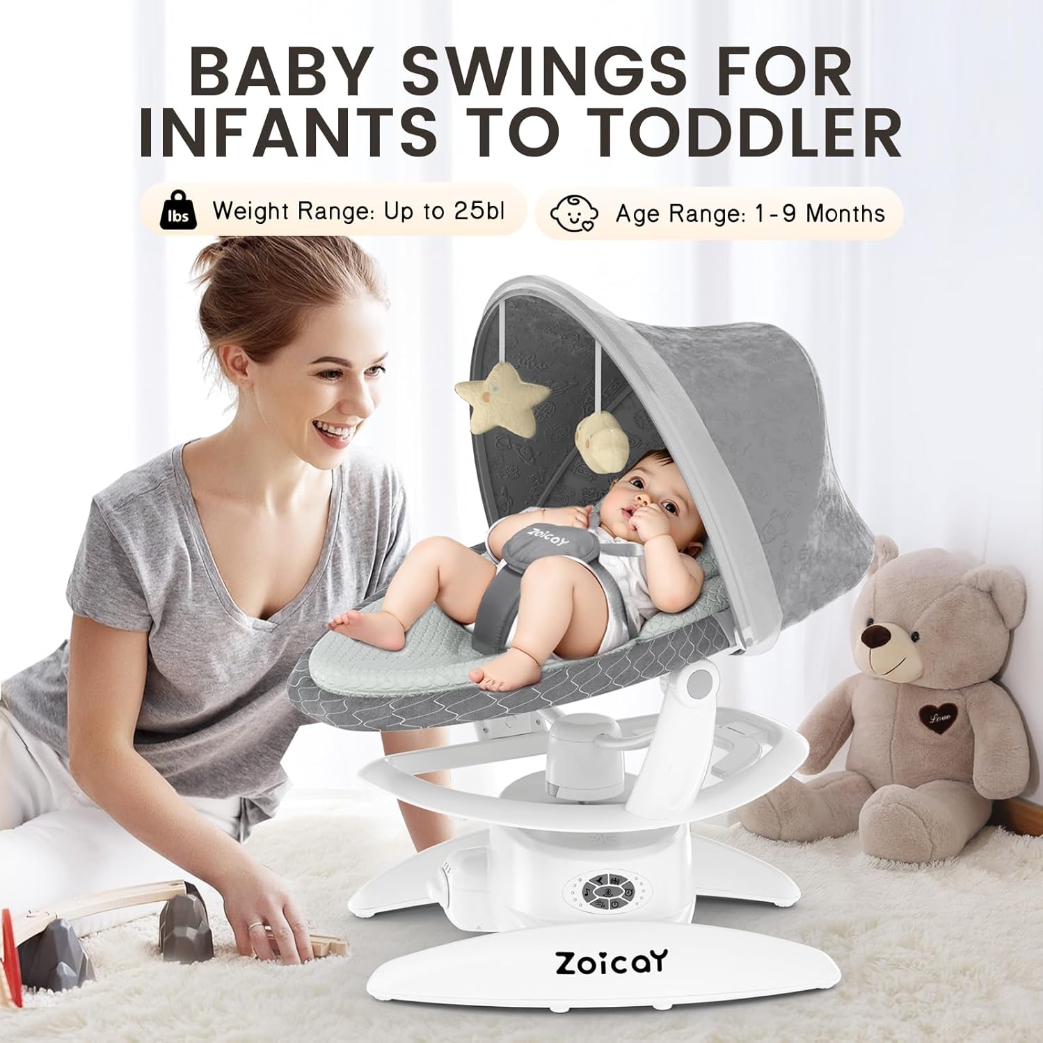 Smart Baby Swing with Motion Detection, 3 Modes, 12 Lullabies, 5 Speeds - Georgenest.com