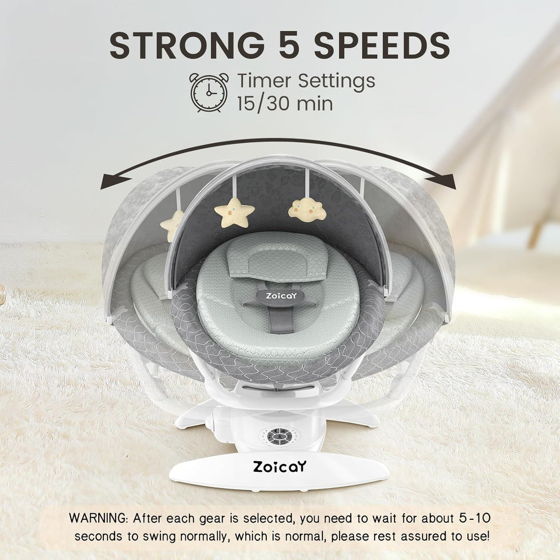 Smart Baby Swing with Motion Detection, 3 Modes, 12 Lullabies, 5 Speeds - Georgenest.com