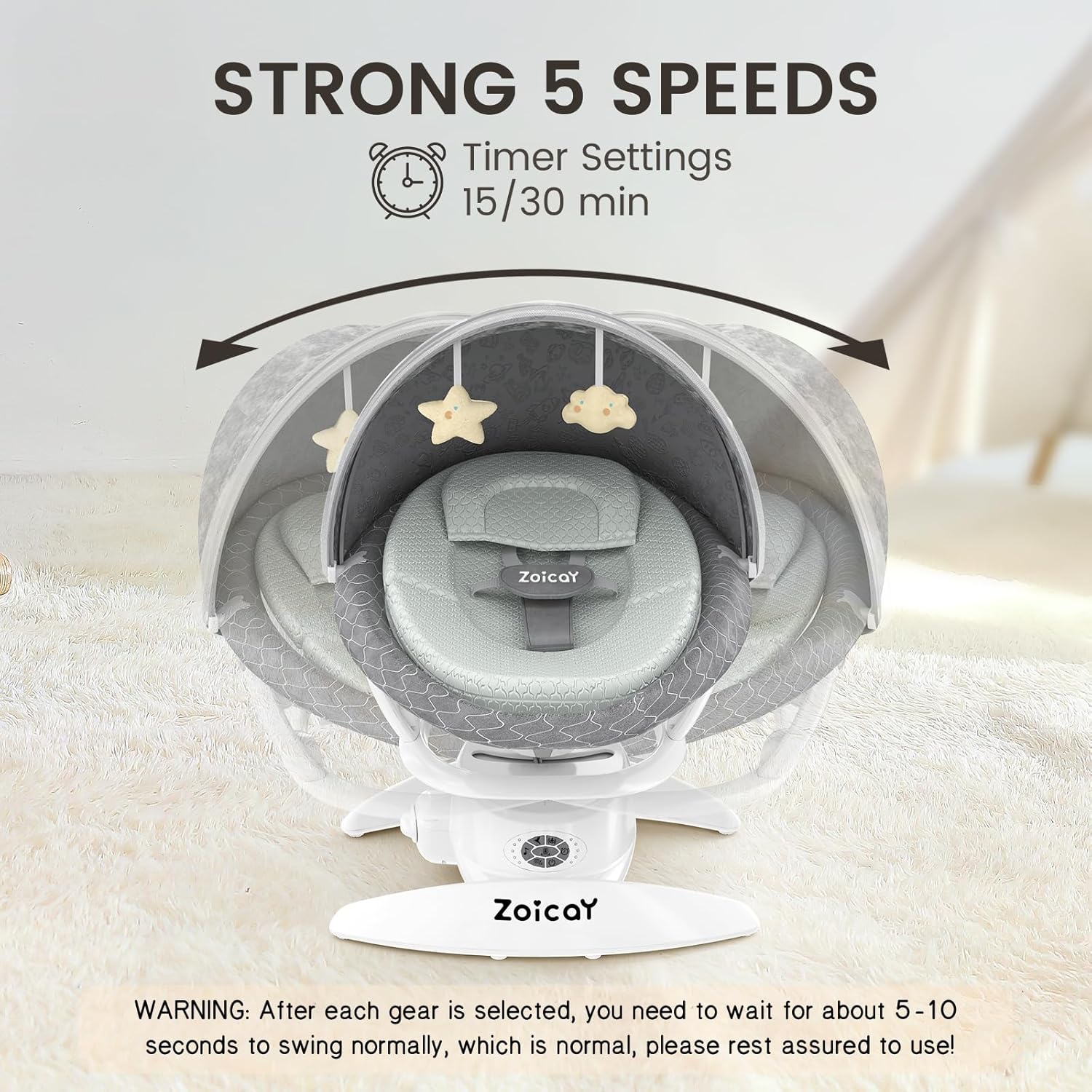 Smart Baby Swing with Motion Detection, 3 Modes, 12 Lullabies, 5 Speeds - Georgenest.com