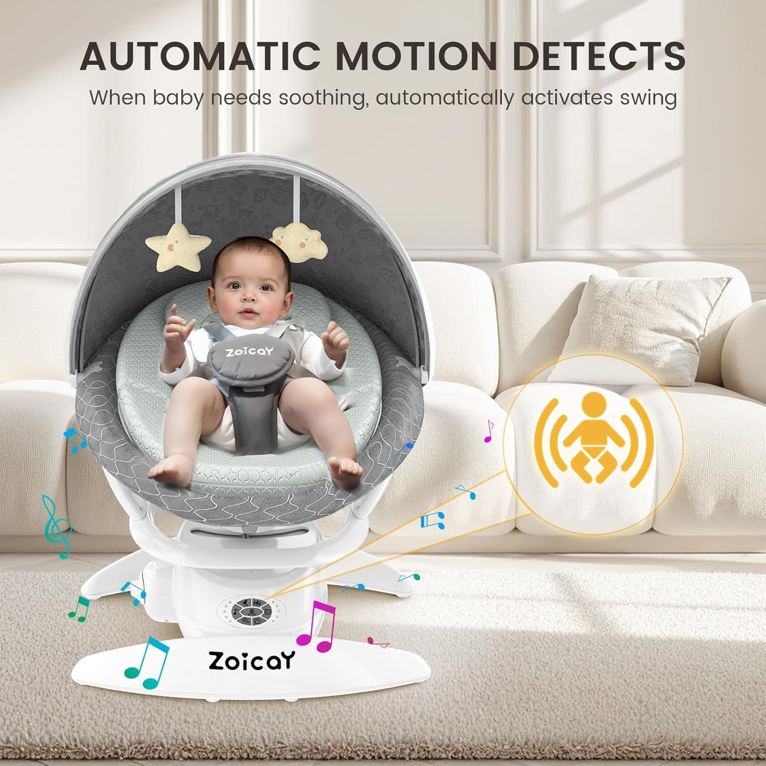 Smart Baby Swing with Motion Detection, 3 Modes, 12 Lullabies, 5 Speeds - Georgenest.com