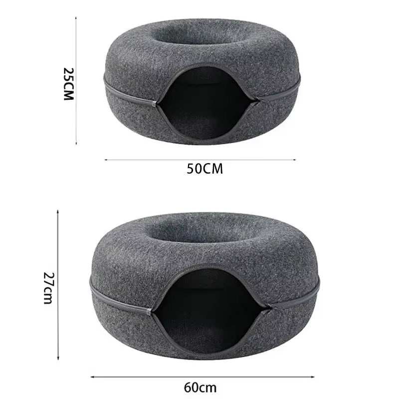 Donut Cat Bed Tunnel – Interactive Felt House & Toy for Indoor Cats...
