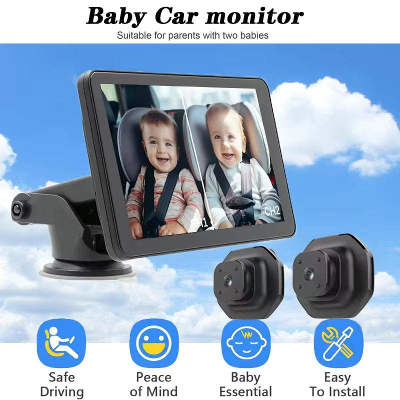 Dual - Lens Car & Baby Monitor, 5″ IPS, 3 Mounts - Georgenest.com