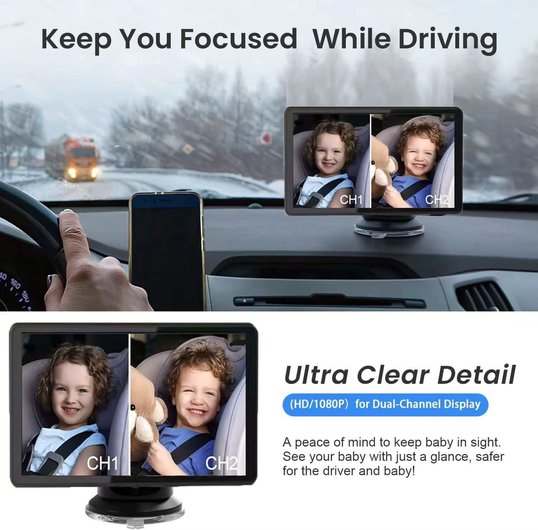 Dual - Lens Car & Baby Monitor, 5″ IPS, 3 Mounts - Georgenest.com